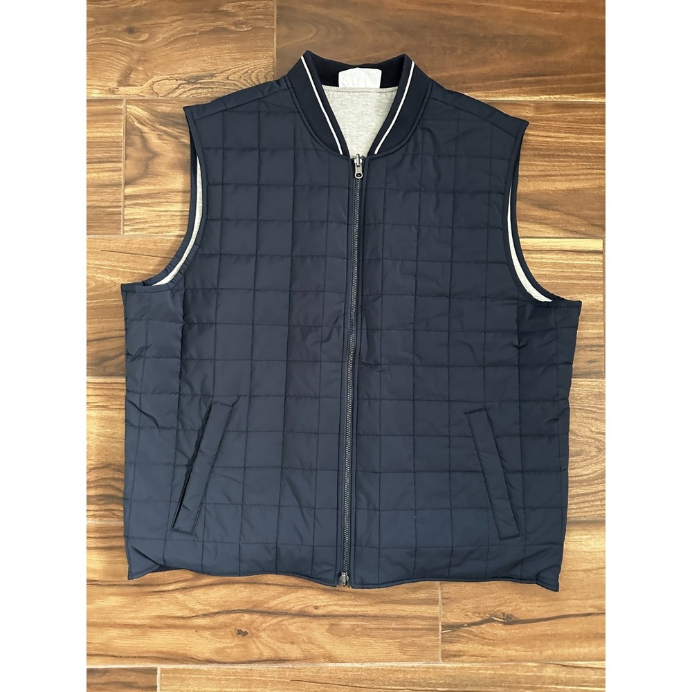 Cremieux Mens Navy Blue Quilted Vest Full Zip Button Accent Size XL Golf Outdoor